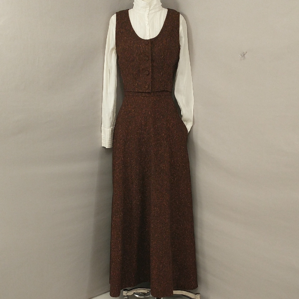 Vintage Tweed Wool Floor Length Maxi Skirt & Short Vest High Quality by Ervold
